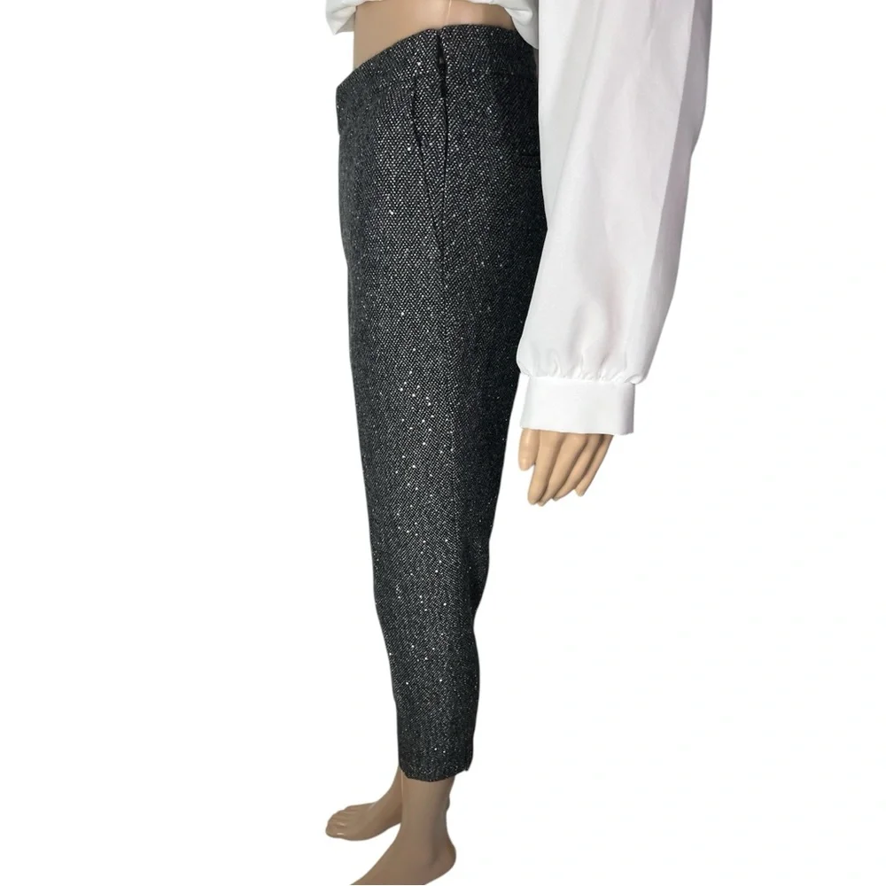 New JCrew Martie Slim Crop Grey Petite Sequin Herring Bone Wool Tweed Trousers